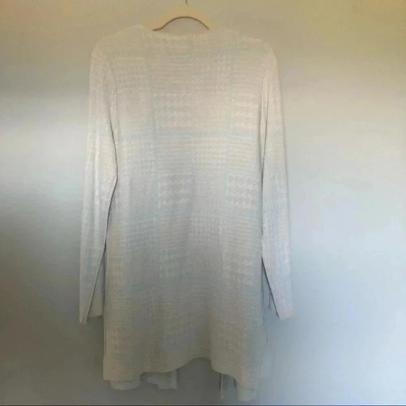 NWT Anne Klein light blue palette beige houndstooth long open  cardigan - Picture 8 of 8